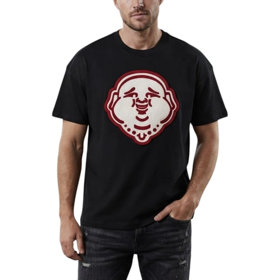 True Religion Buddha Mens Oversized T Shirts Short Sleeve Drop Shoulder Soft Tee - Image 1