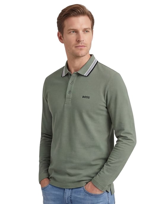 BOSS Green Plisy polo lange mouw groen Big & Tall - Image 1