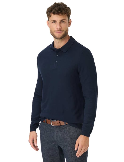 polo lange mouw Brax donkerblauw 3-knoops - Image 1