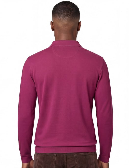 katoenen Brax knitted polo lange mouw bordeaux effen - Image 2
