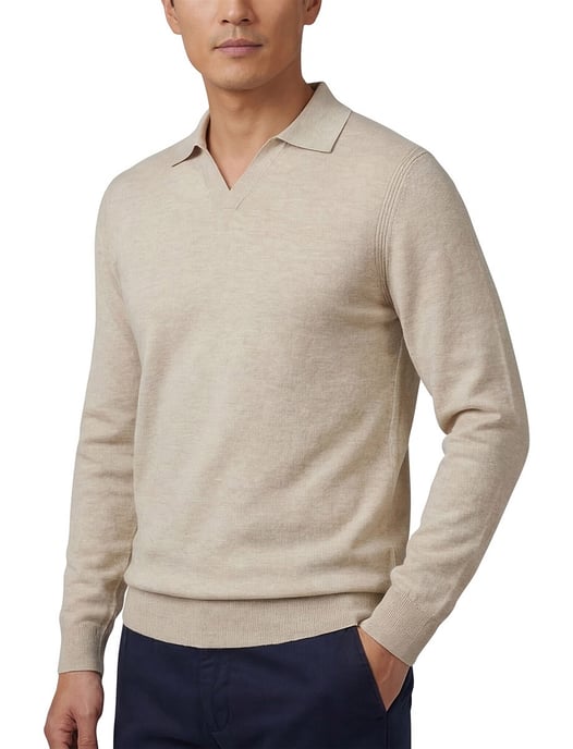 polo lange mouw Profuomo beige - Image 1
