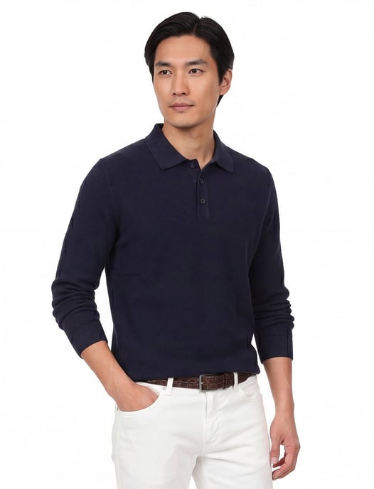 polo lange mouw Casa Moda donkerblauw - Image 1