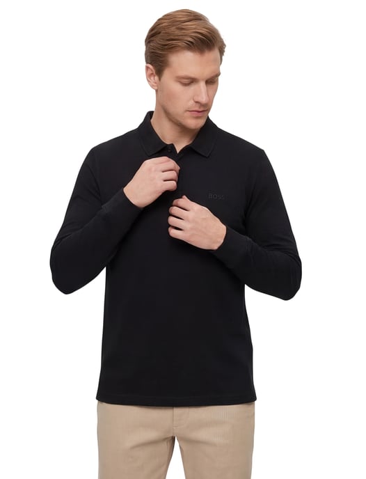 poloshirt Boss orange lange mouw zwart katoen - Image 2