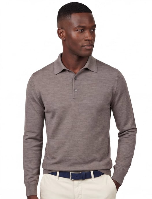 polo lange mouw Profuomo bruin slim fit - Image 1
