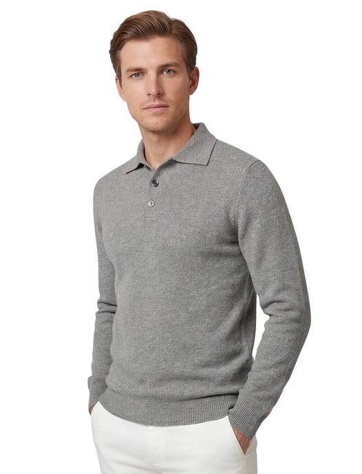 Polo lange mouwen Profuomo Grijs wol gebreid - Image 1