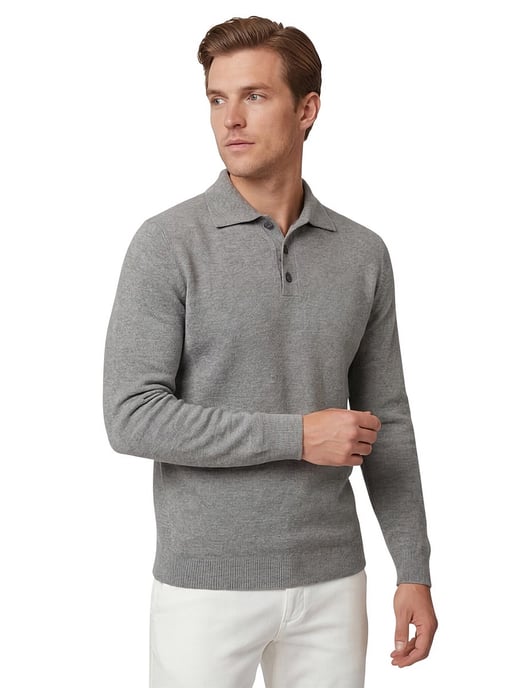Polo lange mouwen Profuomo Grijs wol gebreid - Image 2