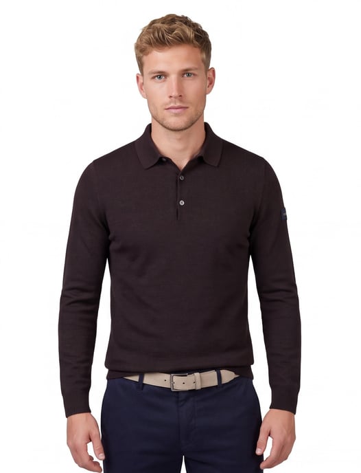 Cavallaro lange mouw polo bruin merinowol slim fit - Image 1