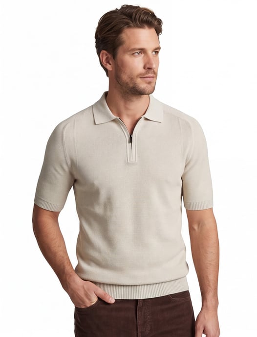 poloshirt Boss Orange kancello rits beige effen - Image 1