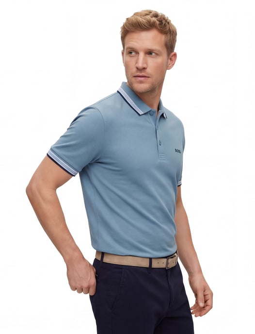 BOSS Green Paddy Open korte mouw polo blauw effen - Image 2