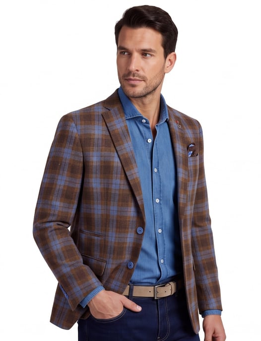 wollen A Fish Named Fred colbert bruin geruit slim fit - Image 1