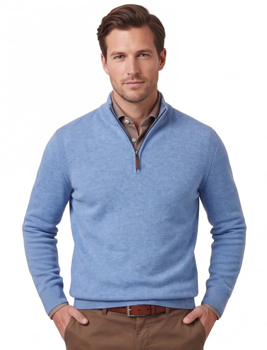 Brax trui half-zip lichtblauw gemêleerd lange mouw - Image 1