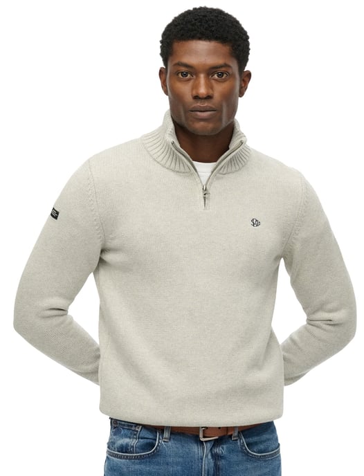 Superdry trui wit half zip gebreid katoen effen - Image 1