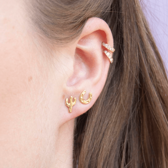 18ct Gold Plated Tiny Cactus Stud Earrings - Image 2
