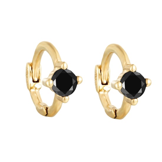 18ct Gold Plated Black CZ Tiny Hoop Earrings - Image 1