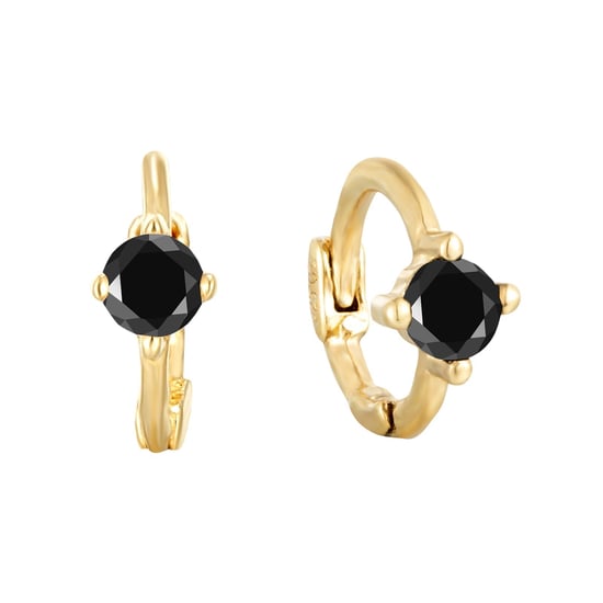 18ct Gold Plated Black CZ Tiny Hoop Earrings - Image 2