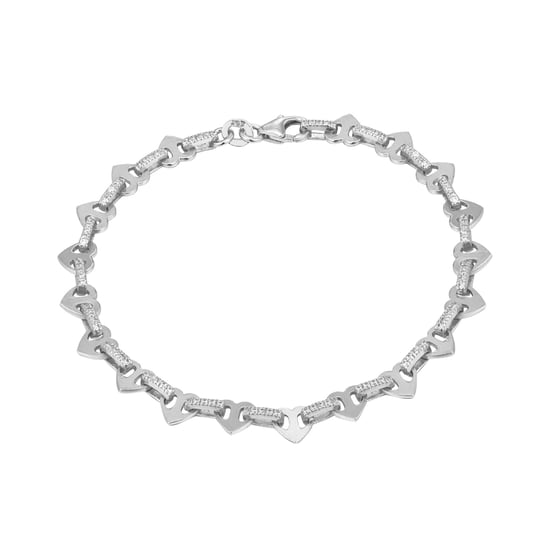 Sterling Silver Heart CZ Mariner Chain Bracelet - Image 1