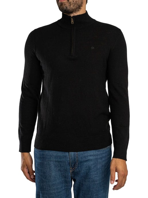 Superdry Ess LW Wollen Mix Gebreide Trui Met Halve Rits, Zwart - Image 1