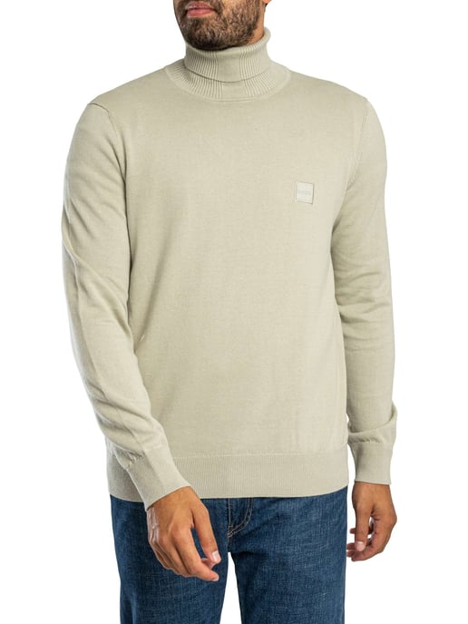 BOSS Akiro Coltrui Gebreide Trui, Beige - Image 1