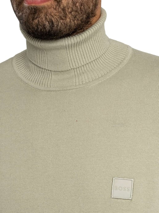 BOSS Akiro Coltrui Gebreide Trui, Beige - Image 4