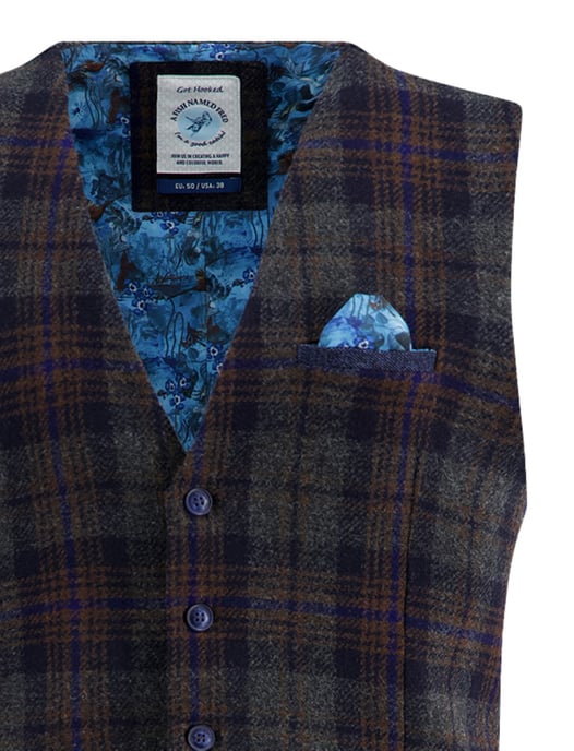 A Fish Named Fred gilet blauw geruit normale fit - Image 3