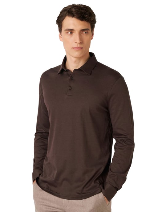 Poloshirt Desoto Regular Fit bruin lange mouw - Image 1