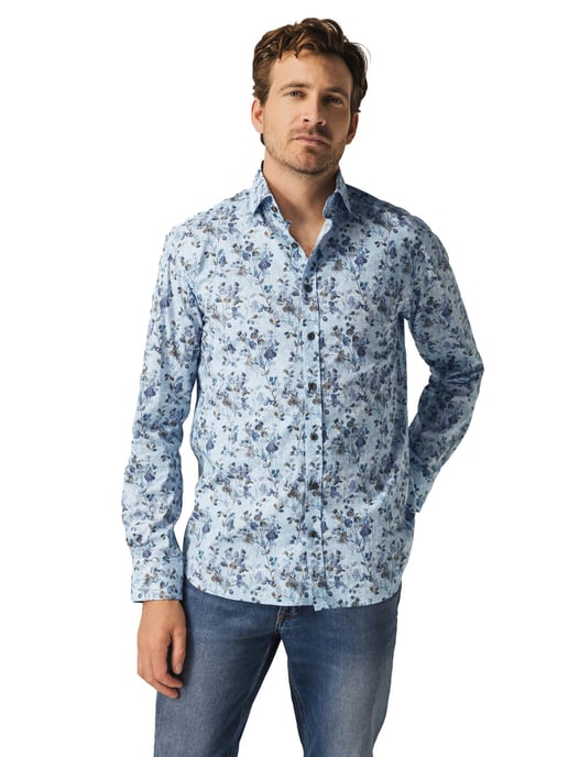 katoenen overhemd State of Art wijde fit blauw print - Image 1