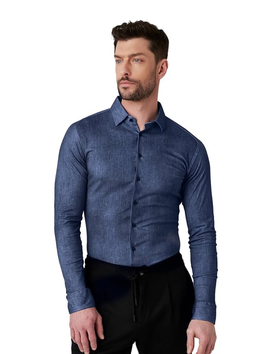 Desoto overhemd blauw gemêleerd Casual Kent katoen - Image 1