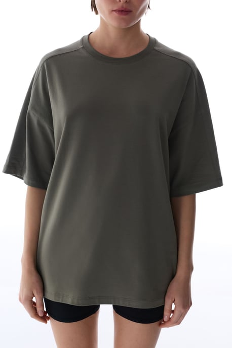 Oversized lång t-shirt i bomullsblandning med rund hals - Image 3