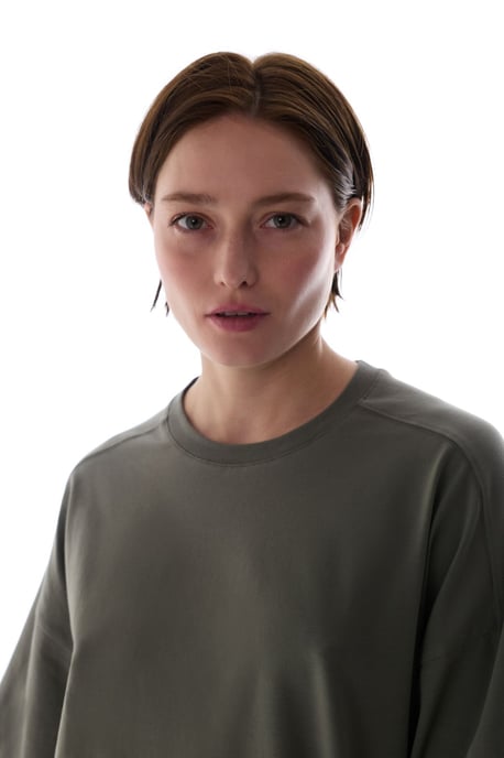Oversized lång t-shirt i bomullsblandning med rund hals - Image 4