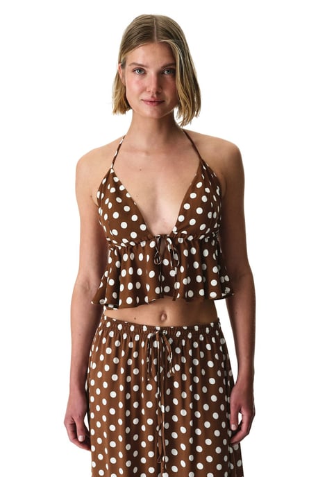 Polka Dot Halter Bikini Top With Ruffle - Image 2