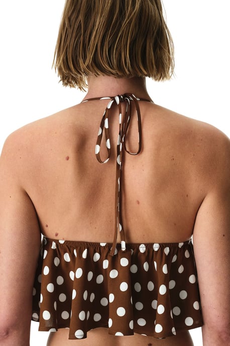 Polka Dot Halter Bikini Top With Ruffle - Image 3