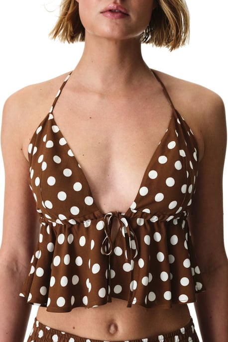 Polka Dot Halter Bikini Top With Ruffle - Image 5