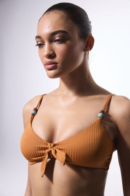 Effen Gebreide Bralette Bikini Top Met Ribbons Detail - Image 3