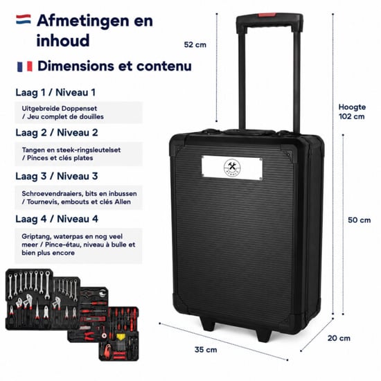 4toolz Blackline xxl gereedschapskoffer met ring-ratel sleutels 1020-delig - - Image 4