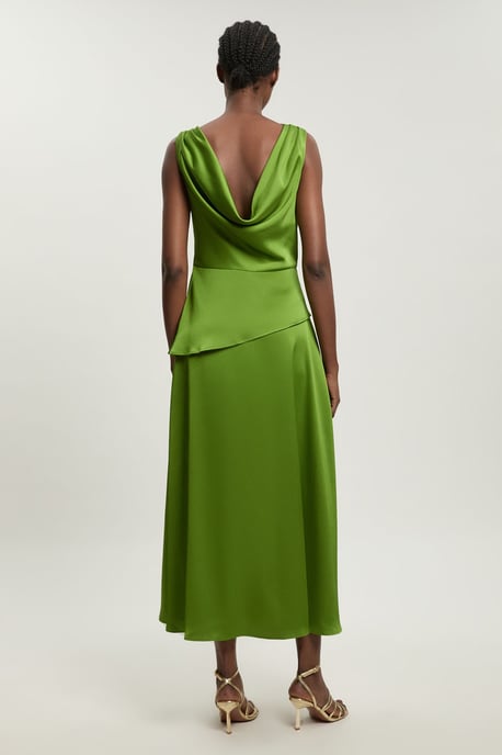 Textured Satin Ruffle Detail Sleeveless Midi Dress - Image 3