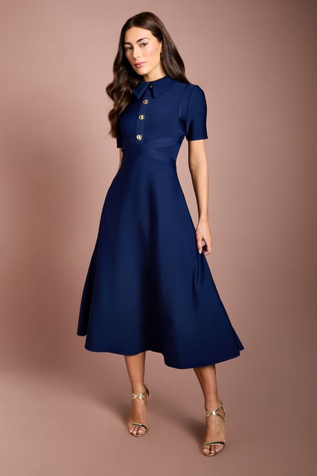 Bandage Knit Short Sleeve Shirt Midi Dress - Image 4