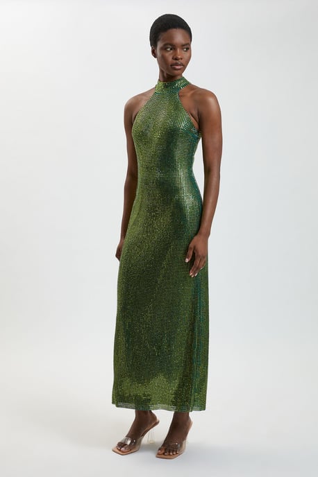 Premium Crystal Embellished Halter Neck Maxi Dress - Image 1