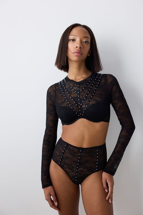 Underwired Lace Bra With Stone Detail - Image 1