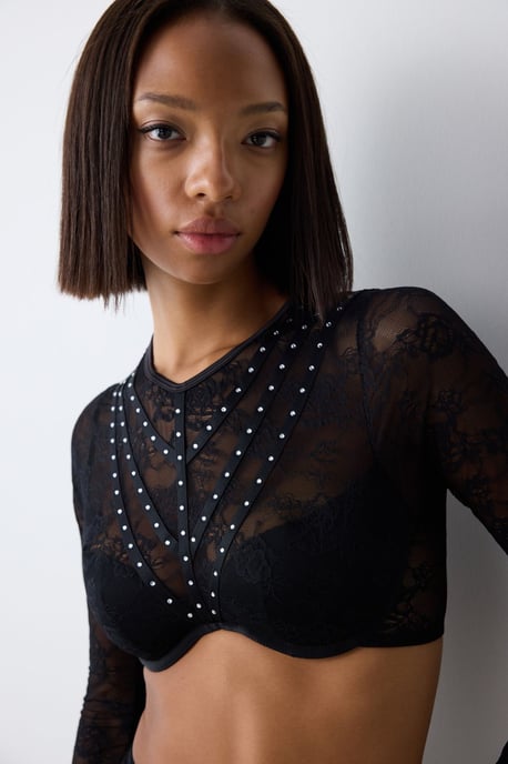 Underwired Lace Bra With Stone Detail - Image 3