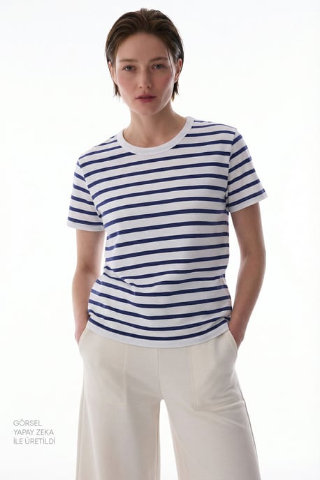Dame Oversized Randig Bomull T-Shirt - Image 1