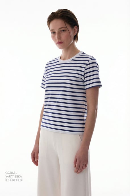 Dame Oversized Randig Bomull T-Shirt - Image 2
