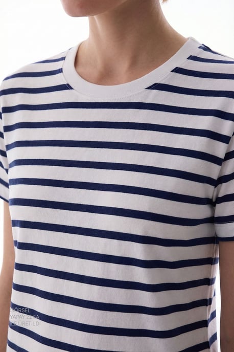Dame Oversized Randig Bomull T-Shirt - Image 3