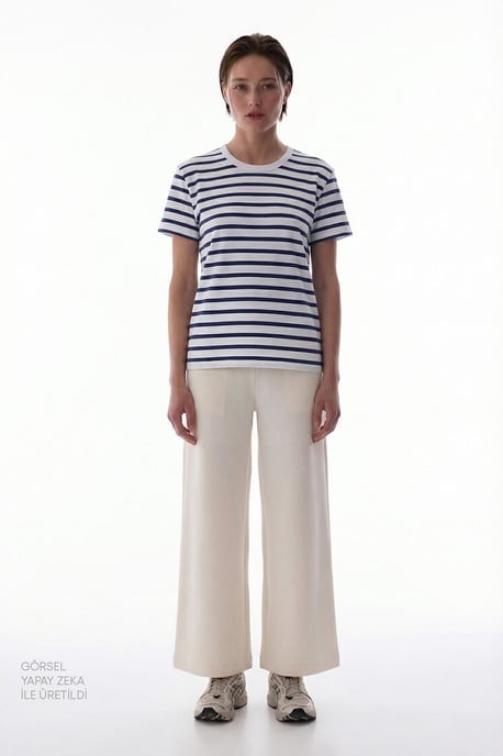 Dame Oversized Randig Bomull T-Shirt - Image 4