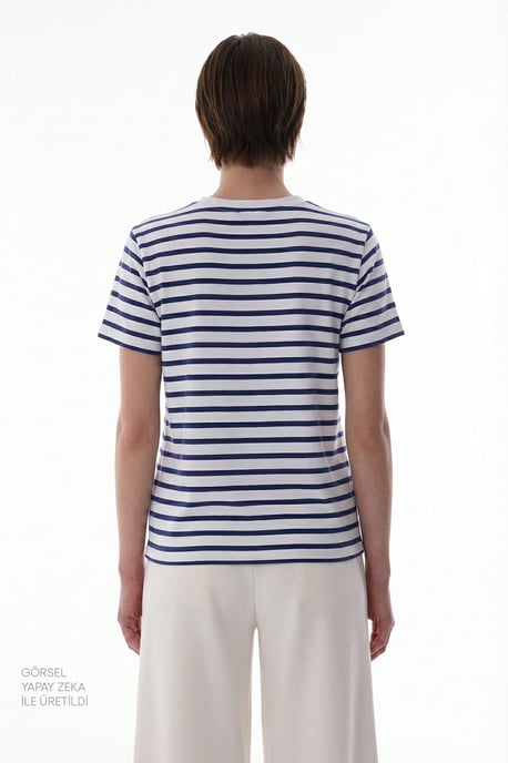 Dame Oversized Randig Bomull T-Shirt - Image 5