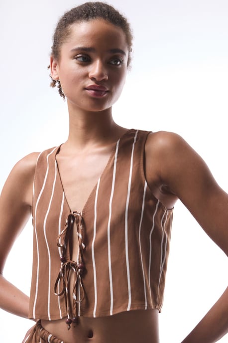 Striped V-Neck Sleeveless Bodysuit - Image 2