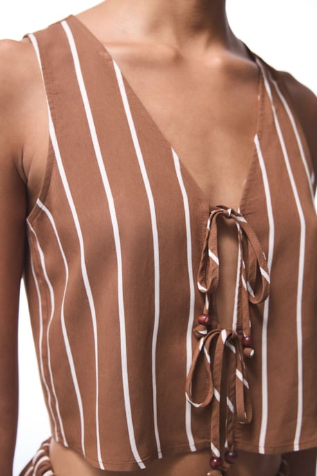 Striped V-Neck Sleeveless Bodysuit - Image 4