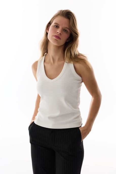 Bomullsribbad V-ringad ärmlös bodysuit - Image 2