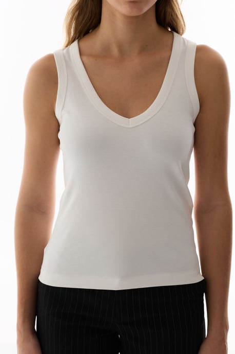 Bomullsribbad V-ringad ärmlös bodysuit - Image 4