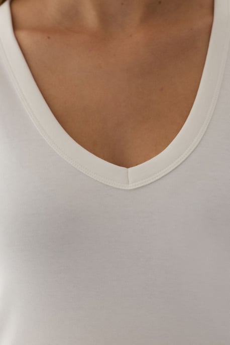 Bomullsribbad V-ringad ärmlös bodysuit - Image 5