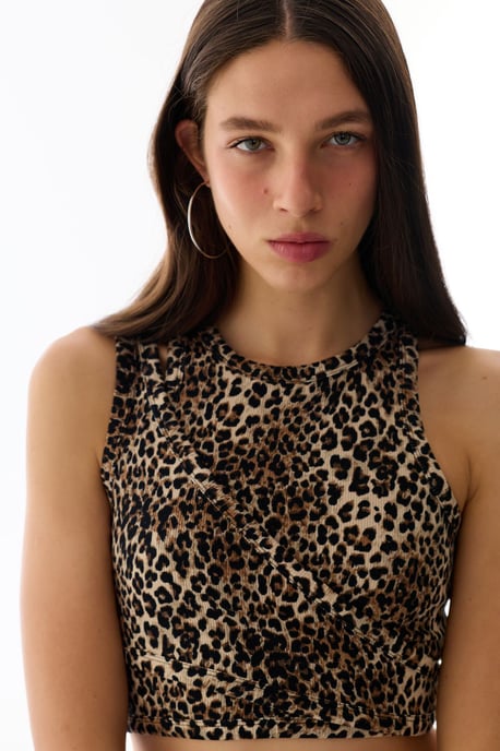 Leopard Cut-Out Sleeveless Bodysuit - Image 1